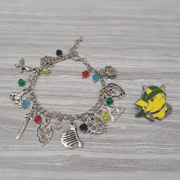 Nintendo Jewelry - Legend of Zelda Pokemon Pikachu Charm Bracelet Pin Jewelry Lot